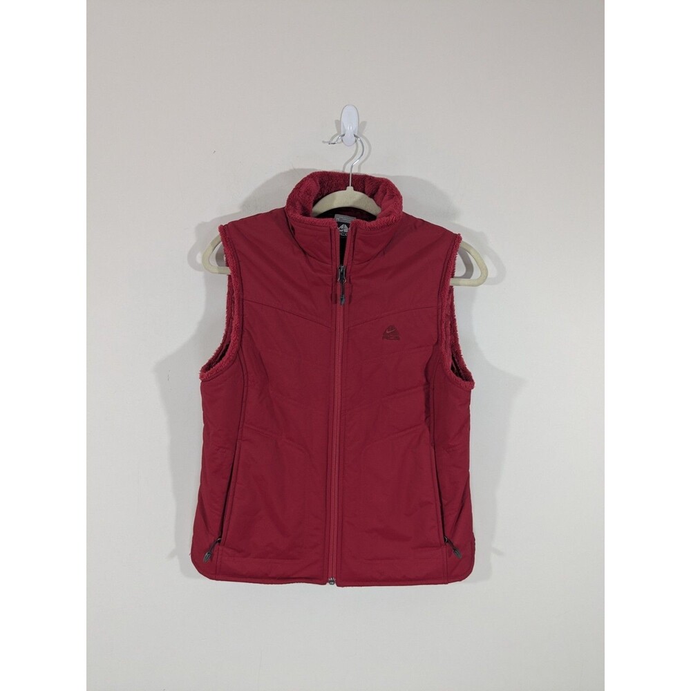Nike ACG Vest Jacket Women's Full Zip Pockets Zip Faux Fur Collar Red Sz M